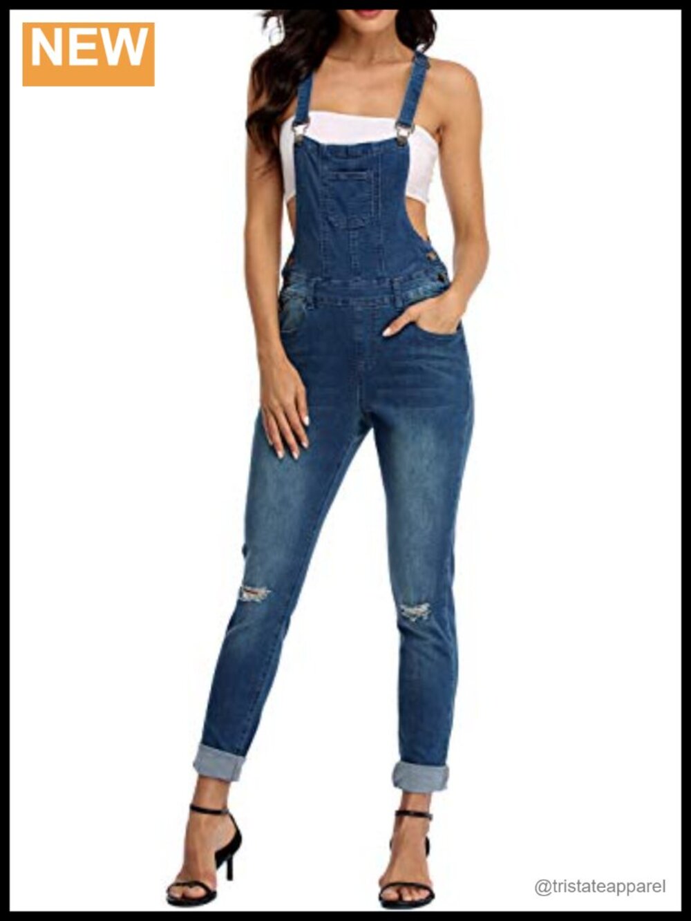 Stretch Denim Overalls Skinny Fit Ripped Jumpsuit